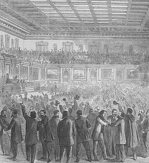 Scene in the House on the Passage of the Proposition to Amend the Constitution, January 31, 1865