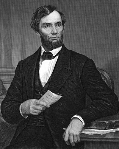Abraham Lincoln holding the Emancipation Proclamation