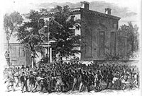 President Lincoln visiting the late residence of Jefferson Davis in Richmond, Va.