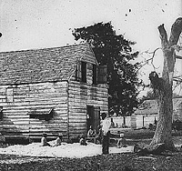 Seven African-American slaves preparing cotton for a gin in South Carolina.